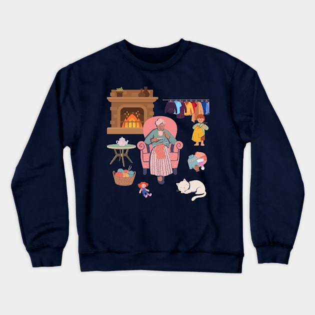 Old woman with winter knit Crewneck Sweatshirt by Zobayer